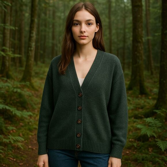 Zara Womens‎ Medium Forest Green Metallic Cardigan Grandpa Core Cabin Sweater - Picture 1 of 7